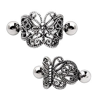 316L Stainless Steel Ornate Butterfly Cartilage Cuff Earring | Fashion Hut Jewelry