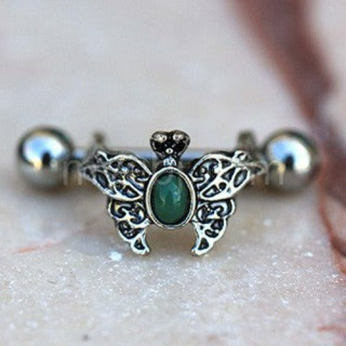 316L Stainless Steel Ornate Green Butterfly Cartilage Cuff Earring | Fashion Hut Jewelry