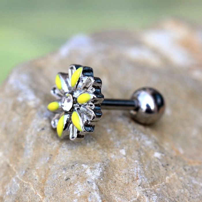 316L Stainless Steel Yellow Daisy Cartilage Earring - Fashion Hut Jewelry
