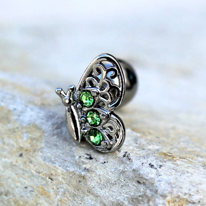 316L Stainless Steel Green Butterfly Cartilage Earring | Fashion Hut Jewelry