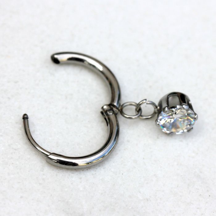 316L Stainless Steel Prong Set CZ Dangle Clicker Cartilage Ring | Fashion Hut Jewelry