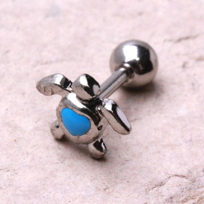 316L Stainless Steel Aqua Heart Sea Turtle Cartilage Earring | Fashion Hut Jewelry