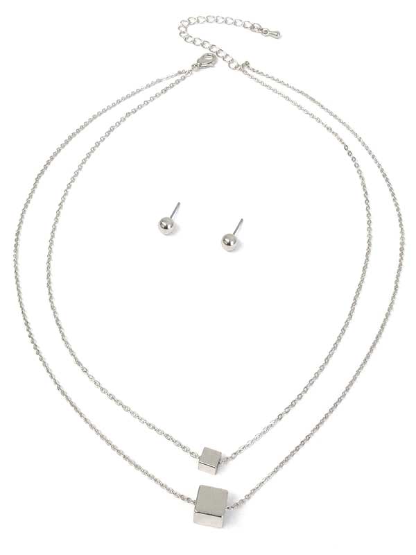 Cube Pendant Double Layer Necklace Set | Fashion Hut Jewelry