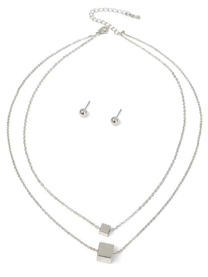 Cube Pendant Double Layer Necklace Set | Fashion Hut Jewelry