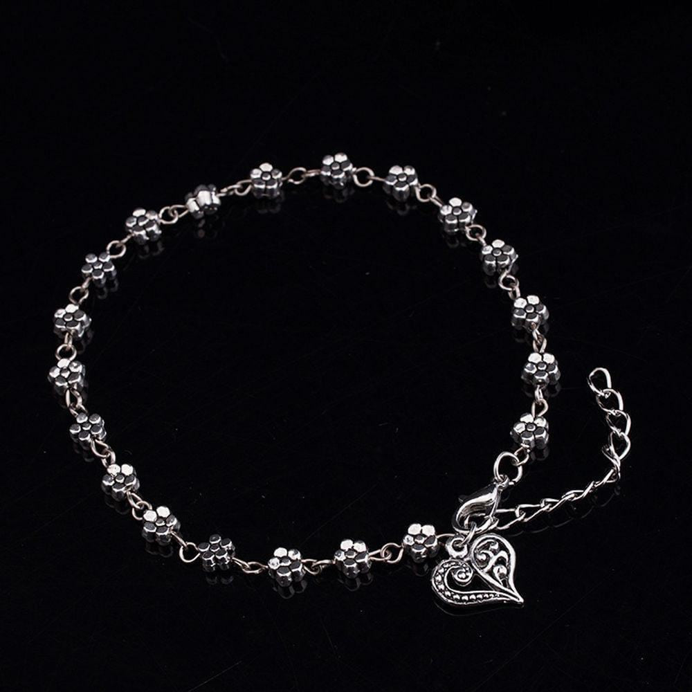 Daisy Flower Anklet Hanging Heart Charm - Fashion Hut Jewelry