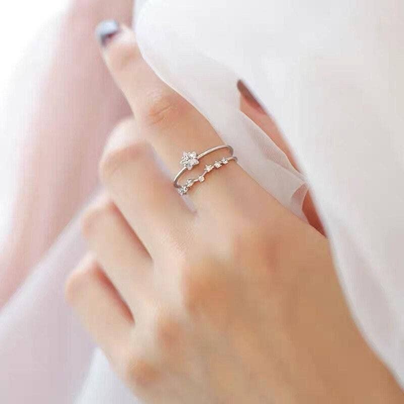 Sterling Silver Star Ring Adjustable Layered Ring | Fashion Hut Jewelry