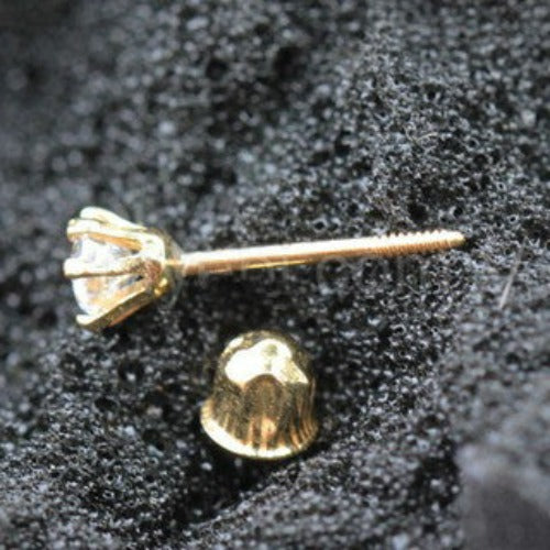 Pair of 14Kt. Yellow Gold Clear Round CZ Earring with Screw Back | Fashion Hut Jewelry