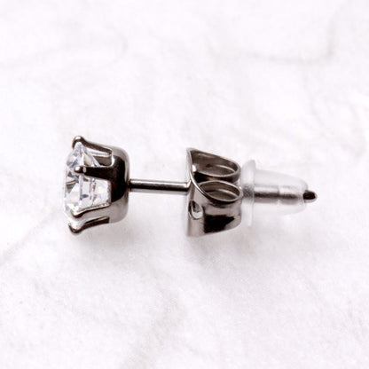 Pair of Titanium Clear Round CZ Stud Earrings | Fashion Hut Jewelry