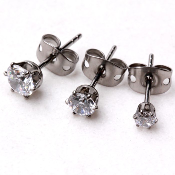 Pair of Titanium Clear Round CZ Stud Earrings | Fashion Hut Jewelry