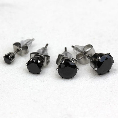 Pair of 316L Surgical Steel Black Round CZ Stud Earrings | Fashion Hut Jewelry