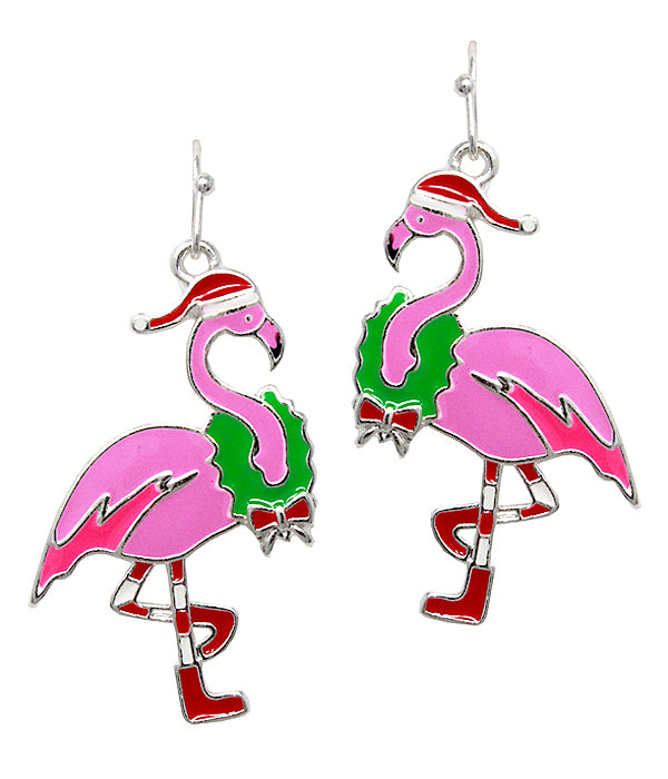 Christmas Flamingo Earrings - Wreath | Fashion Hut Jewelry