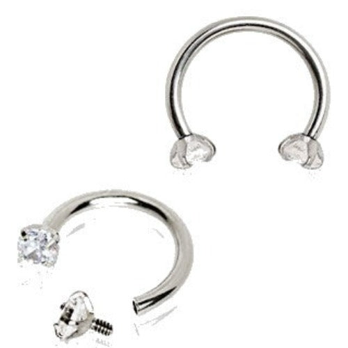 316L Stainless Steel Internally Threaded Horseshoe with Prong Set CZ | Fashion Hut Jewelry