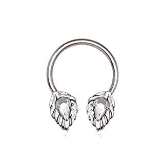 316L Stainless Steel Silver Plated Jeweled Leaf Horseshoe | Fashion Hut Jewelry
