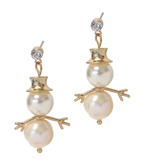 Fresh Pearl Snowman Earrings - Fashion Hut Jewelry