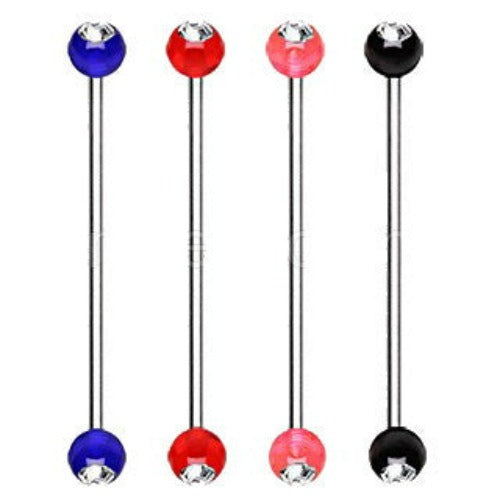 316L Surgical Steel Industrial Barbell with UV Acrylic Gemmed Ball | Fashion Hut Jewelry