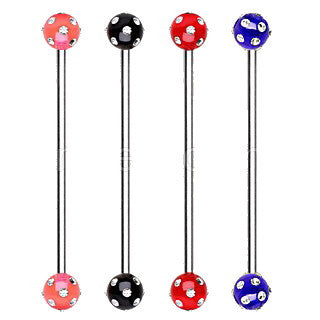 316L Surgical Steel Industrial Barbell with UV Acrylic Multi Gemmed Ball | Fashion Hut Jewelry