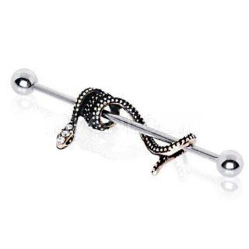 316L Stainless Steel Antique Gold Plated Snake Industrial Barbell | Fashion Hut Jewelry