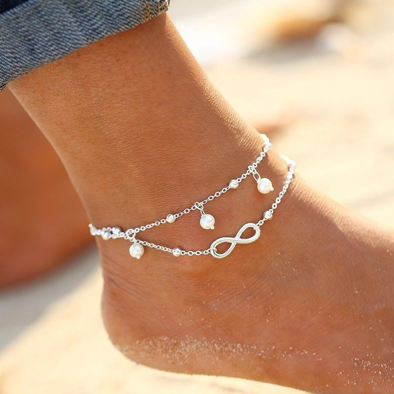 Double Chain Infinity Pearl Anklet | Fashion Hut Jewelry