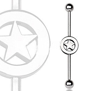 316L Surgical Steel Industrial Barbell with Star Logo | Fashion Hut Jewelry