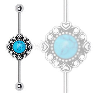 316L Stainless Steel Vintage Charm Industrial Barbell with Turquoise Stone | Fashion Hut Jewelry