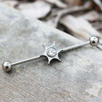 316L Stainless Steel Jeweled Star Industrial Barbell | Fashion Hut Jewelry