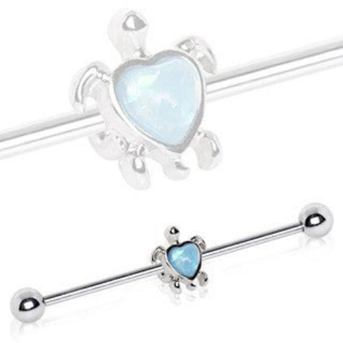 316L Stainless Steel Heart Synthetic Opal Turtle Industrial Barbell | Fashion Hut Jewelry