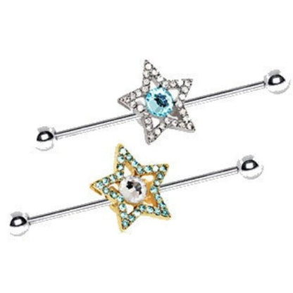 316L Stainless Steel Dazzling Star Industrial Barbell | Fashion Hut Jewelry