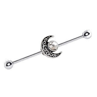 316L Stainless Steel Tribal Sun and Moon Industrial Barbell - Fashion Hut Jewelry