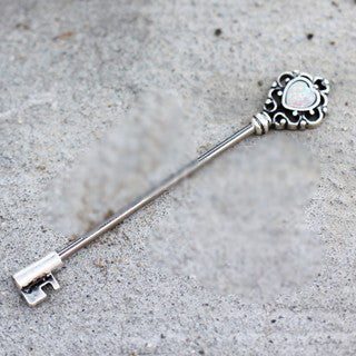 316L Stainless Steel Victorian Heart Key Industrial Barbell with Synthetic Opal | Fashion Hut Jewelry