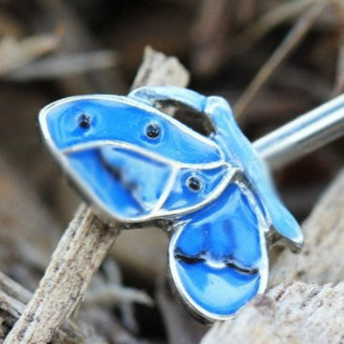 316L Stainless Steel Double Blue Butterfly Industrial Barbell - Fashion Hut Jewelry