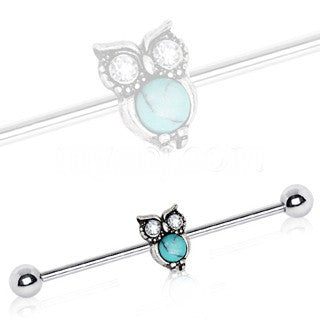 316L Stainless Steel Turquoise Owl Industrial Barbell | Fashion Hut Jewelry