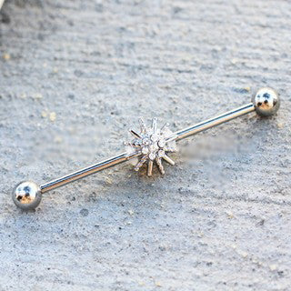 316L Stainless Steel Jeweled Sparkling Star Industrial Barbell | Fashion Hut Jewelry