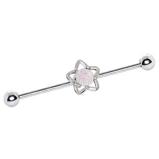 316L Stainless Steel White Opal Star Industrial Barbell - Fashion Hut Jewelry