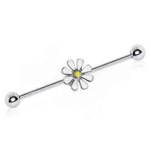 316L Stainless Steel White Daisy Industrial Barbell - Fashion Hut Jewelry
