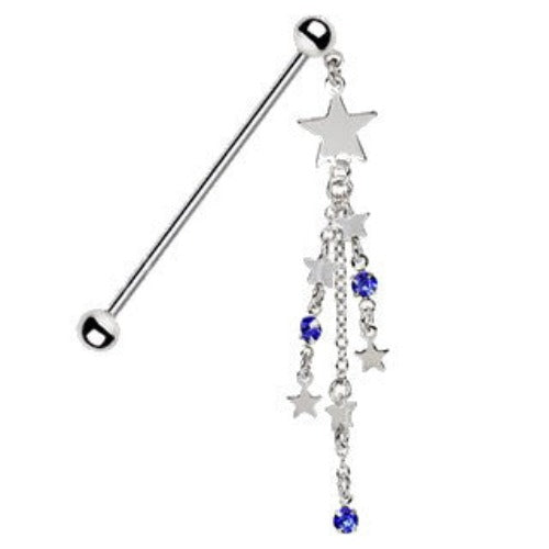 316L Stainless Steel Cascading Stars Industrial Barbell - Fashion Hut Jewelry