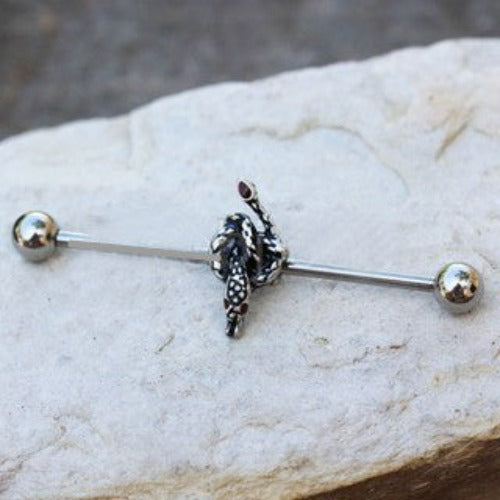 316L Stainless Steel Rattlesnake Industrial Barbell | Fashion Hut Jewelry