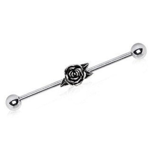 316L Stainless Steel Metal Rose Industrial Barbell | Fashion Hut Jewelry