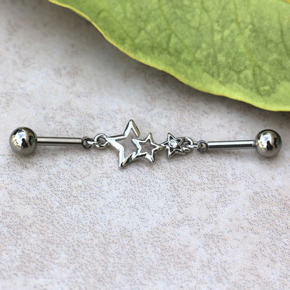 316L Stainless Steel Star Chain Industrial Barbell - Fashion Hut Jewelry