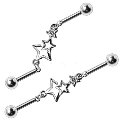 316L Stainless Steel Star Chain Industrial Barbell - Fashion Hut Jewelry