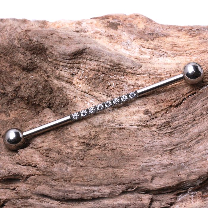 316L Stainless Steel Multi CZ Industrial Barbell