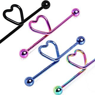 PVD Plated Heart Industrial Barbell - Fashion Hut Jewelry