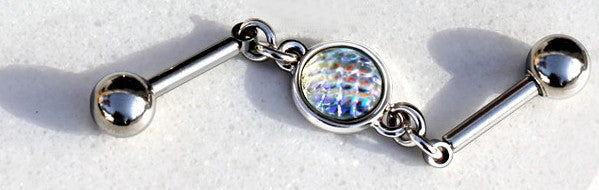 316L Stainless Steel Rainbow Cabochon Chain Industrial Barbell | Fashion Hut Jewelry