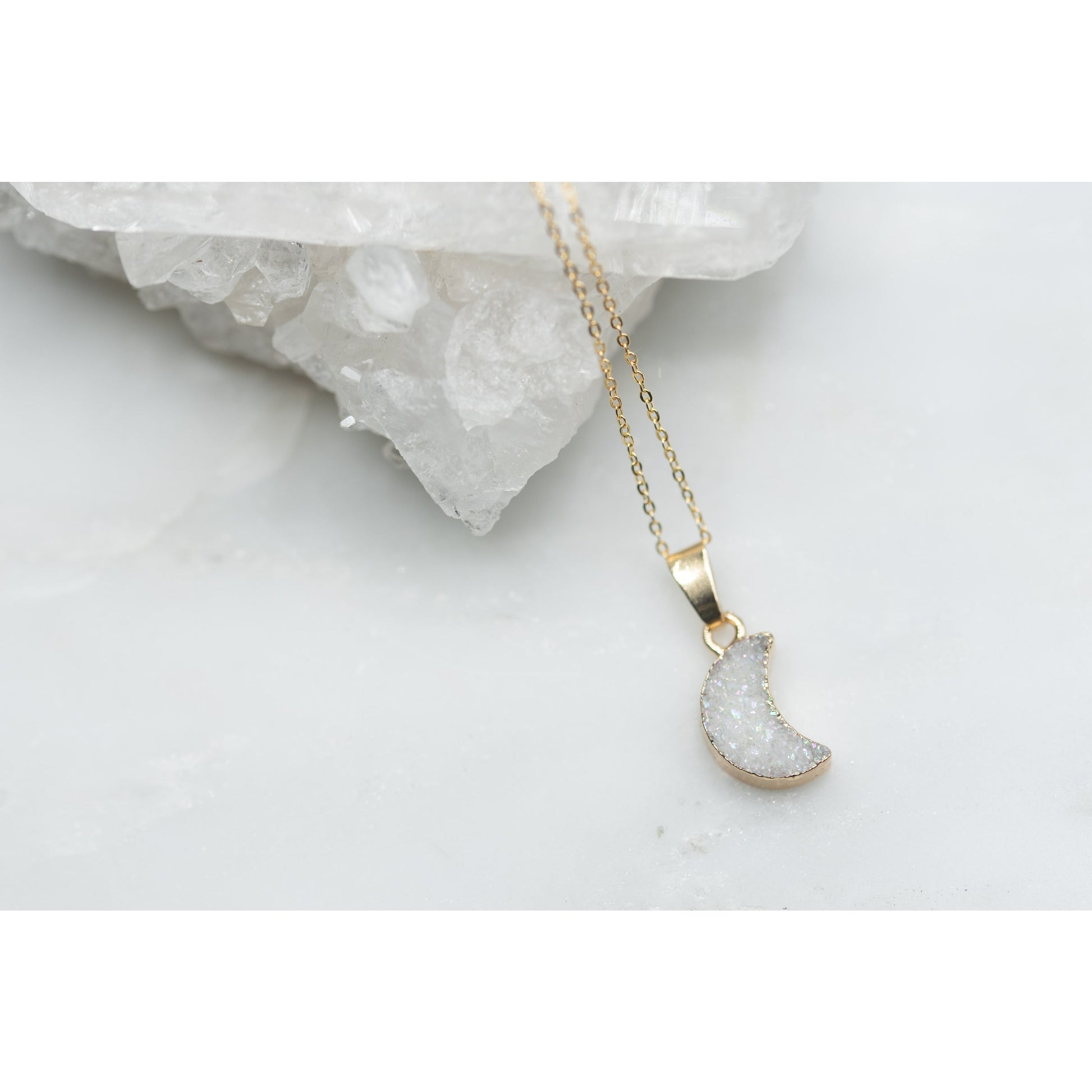 White Druzy Moon Necklace | Fashion Hut Jewelry