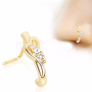 Gold Plated Jeweled Heart L Bend Half Nose Hoop | Fashion Hut Jewelry