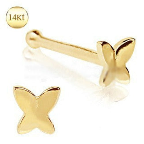 14Kt Yellow Gold Stud Nose Ring with a Butterfly | Fashion Hut Jewelry