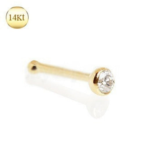 14Kt. Gold Stud Nose Ring with Press Fit CZ | Fashion Hut Jewelry