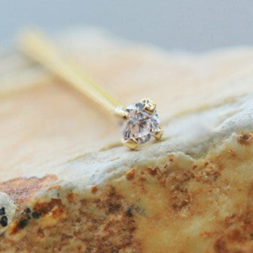 14Kt Yellow Gold Prong Set Clear CZ Fishtail Nose Ring | Fashion Hut Jewelry