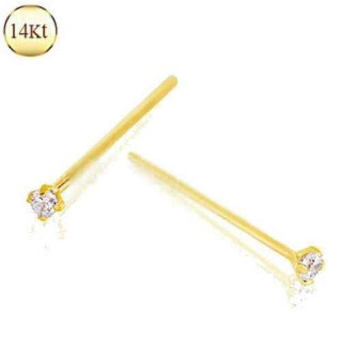 14Kt Yellow Gold Prong Set Clear CZ Fishtail Nose Ring | Fashion Hut Jewelry