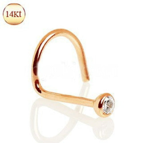 14Kt Rose Gold Nose Screw with Press Fit CZ | Fashion Hut Jewelry