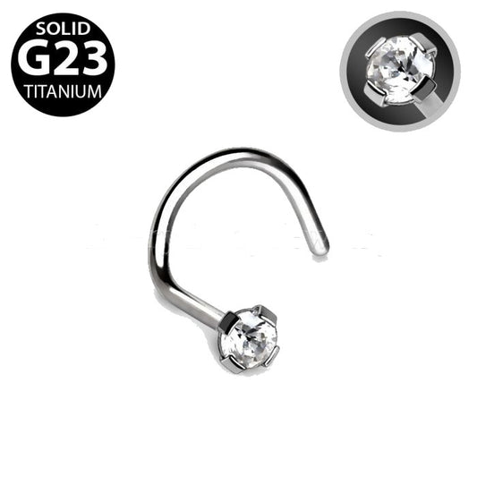 Titanium Prong Set CZ Screw Nose Ring | Fashion Hut Jewelry